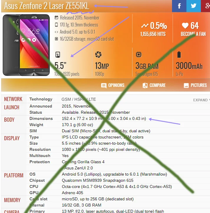 Asus Zenfone 2 Laser ZE551KL XXXX