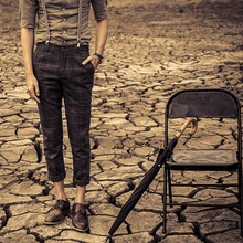 Новинка года Мужские Винтажные Модные клетчатые узкие прямые повседневные штаны тонкие коммерческие брюки западного стиля большие размеры певица костюмы