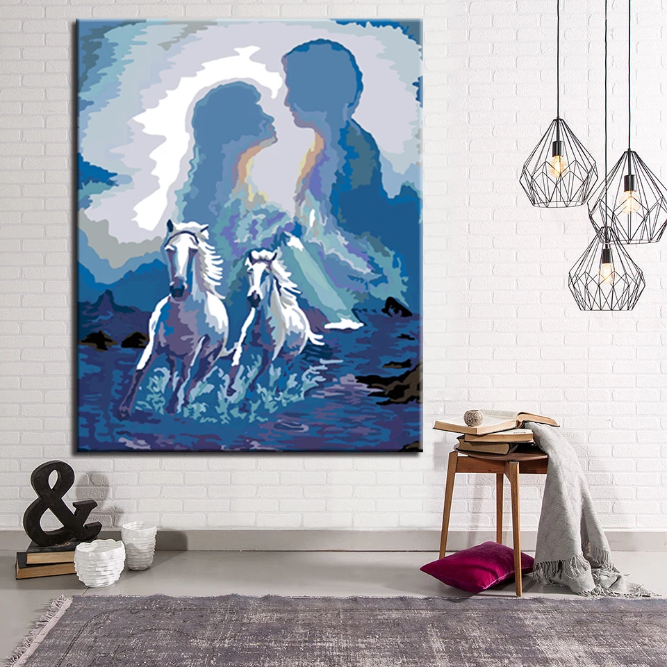 

Home Decorative Modular Wall Art Picture White Horse Running DIY Painting By Numbers Kits Coloring Paint Framework Modern Gift