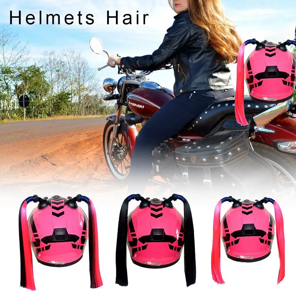 

2pcs Motorcycle Bike Gradient Ramp Helmet Sucker Removable Braid Pigtail Ponytail Straight Hair For moto Helmet Accessories