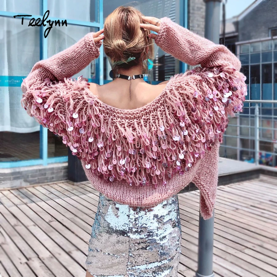 Женский кардиган TEELYNN Boho свитер с блестками блестящая мохеровая куртка длинным