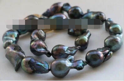 

shitou 001618 Genuine Natural Black Baroque Reborn Keshi Pearl Necklace 14k
