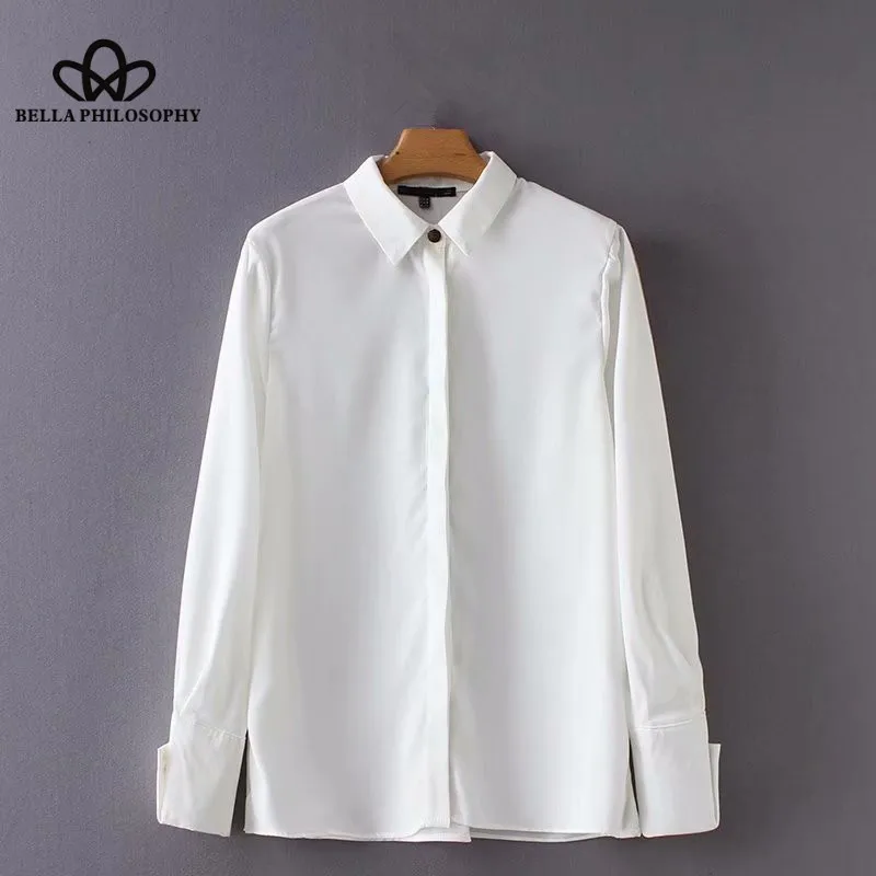 Wonder 2018new autumn vintage solid color white blusas ladies sweet long sleeve business shirt casual slim Blouses Feminine Tops