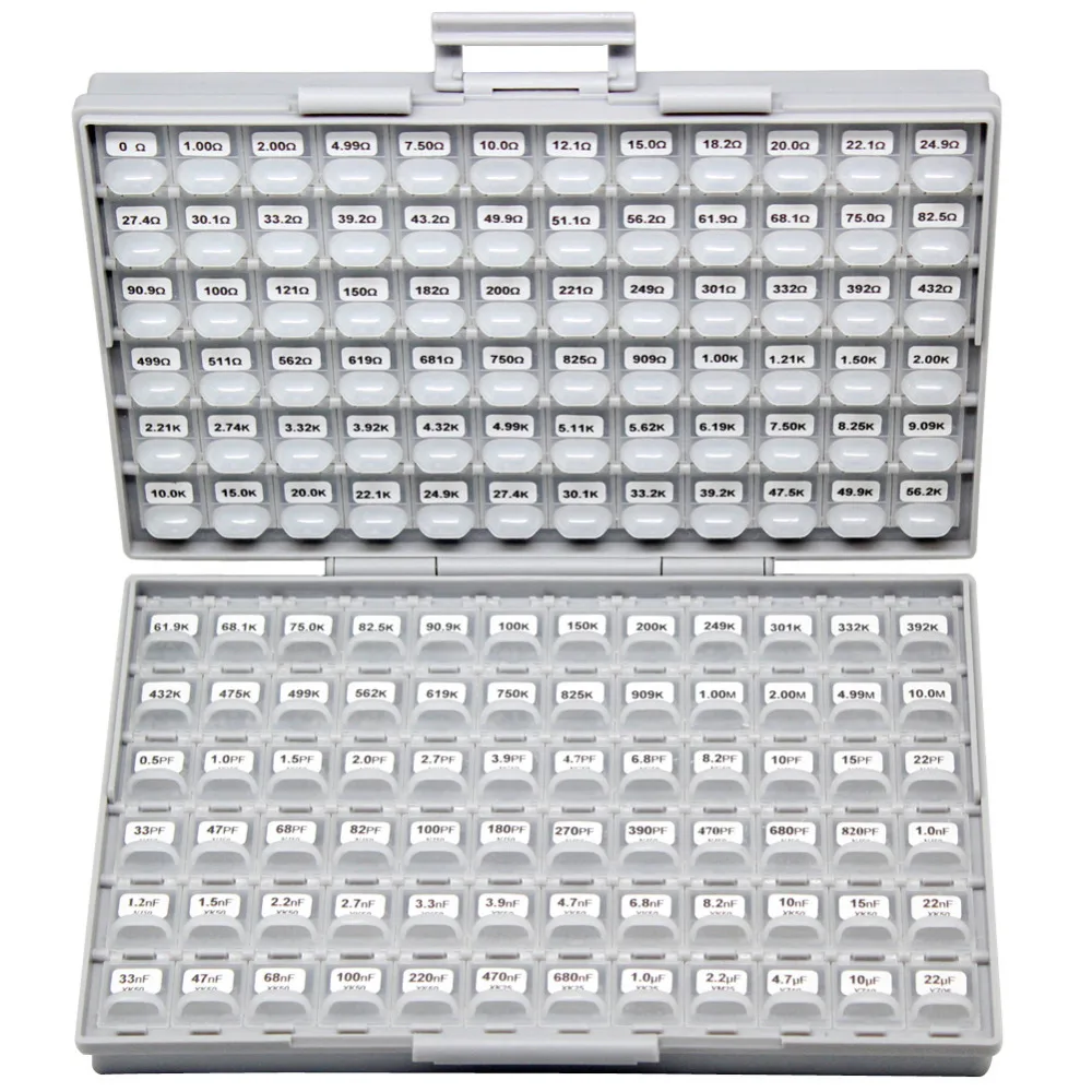 AideTek SMD 0805 комбинированный комплект резисторов 96x100 + конденсаторы 48x50 пластиковая