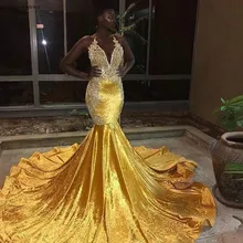 Платья для выпускного вечера золотого цвета, сексуальное платье годе с лямкой на шее, с аппликацией, для торжественных праздников, выпускного вечера