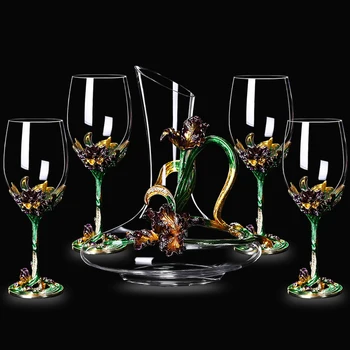 

High-quality Enamel irises crystal glass red wine glass Decanter set Wine Champagne glass Cup wedding gift box Drinkware