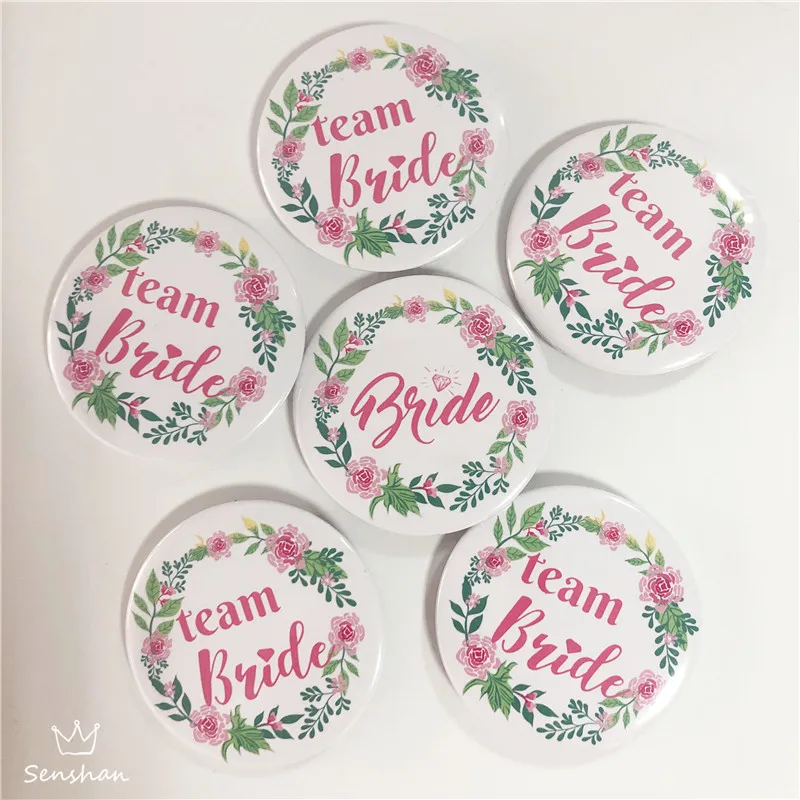 6pcs Bride Badge Bridal shower Party Decoration 1pcs Bride with 5Pcs Team Bride Badge Team Bride Confetti Hen Party Supplies