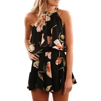 

Two Piece Set Women Summer Clothes Set Floral Printed Off Shoulder Halter Vest Crop Top+ Shorts Pants conjunto feminino H8