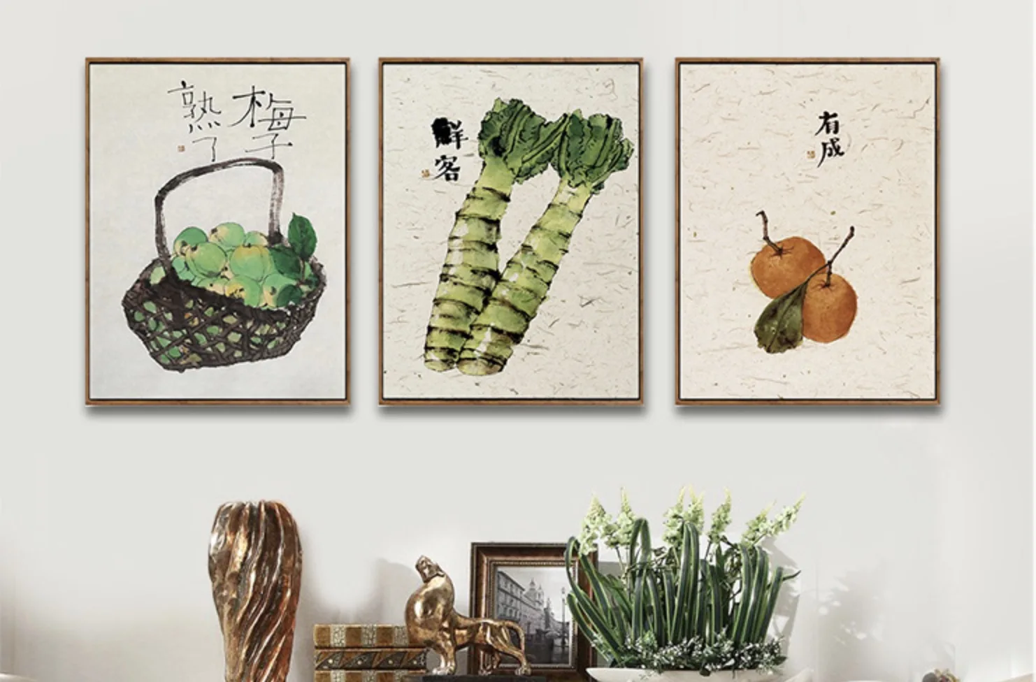 Chinese Style Lucky Food Plum Lettuce Orange Art Decorative Canvas Painting Wall Sticker Poster Home Pictures House Decor Gift | Дом и сад