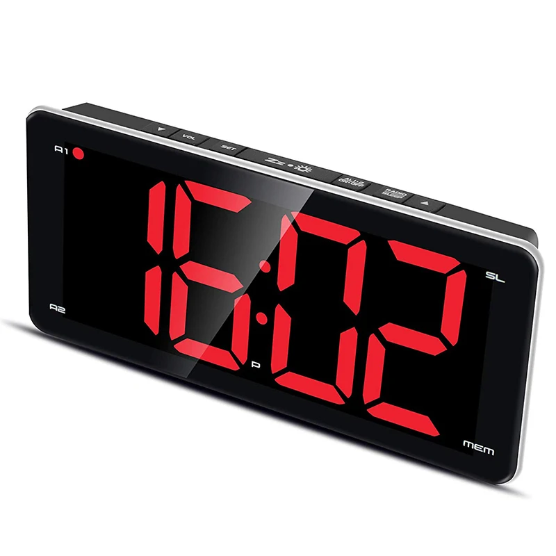 

Big Number FM Radio Electronic Digital LED Alarm Clock Double Sound Desktop Clock For Children Adult Light Brightness Adjustable