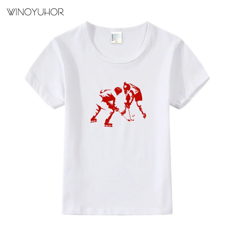 Хоккейный игрок для мальчиков и девочек, Детская футболка с короткими рукавами, летняя повседневная футболка, детские топы, футболки, одежда для малышей - Цвет: White