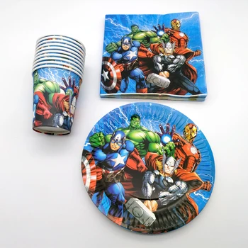 

60PCS/lot Boys Favors Decorate Avengers/Captain America/Iron Man Theme Happy Birthday Party Plates Cups Baby Shower Napkins