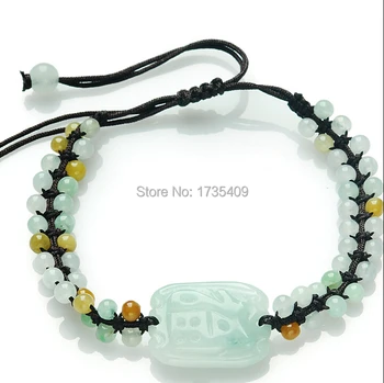 

100% A Grade Natural /Jadeite Pixiu Handmade Weave Bracelet Can adjustable Size 1PCS