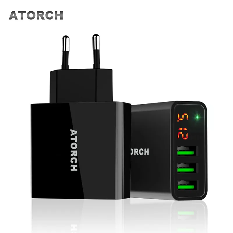 

ATORCH 15W 3 Ports USB Charger LED Display Portable Phone Chargers Fast USB Charging Travel Adapter For iPhone X 8 Samsung S8