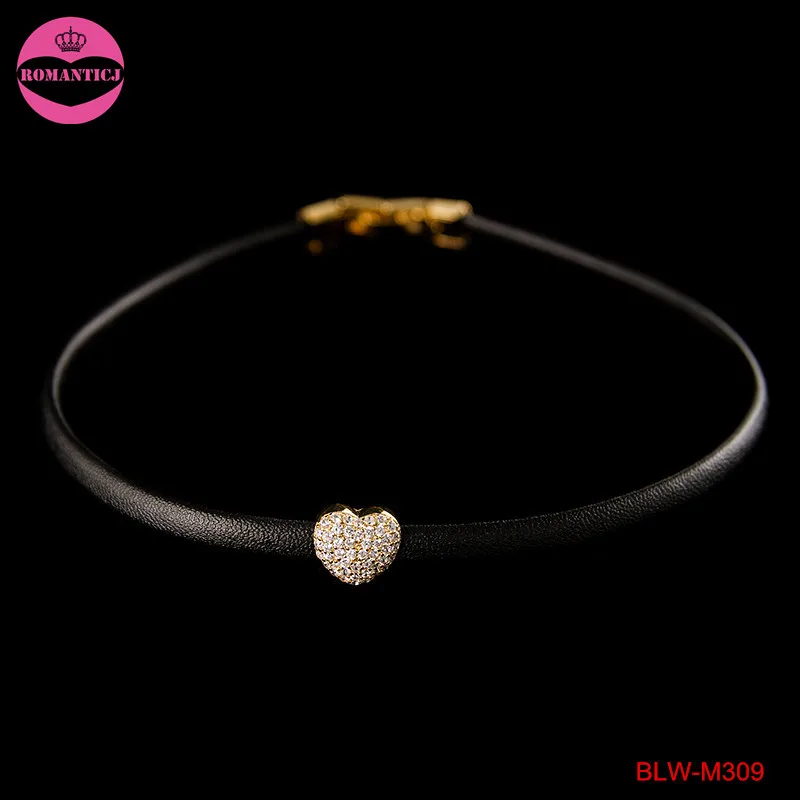 2017 Новый дизайн со стразами Золотое сердце кожаный ожерелье для женщина девушка