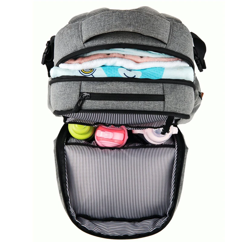 Large Capacity Baby Diaper Bag Gray Nappy Bag Mummy Backpack For Stroller Straps-Changing Pad With Anti-Water Material (7)