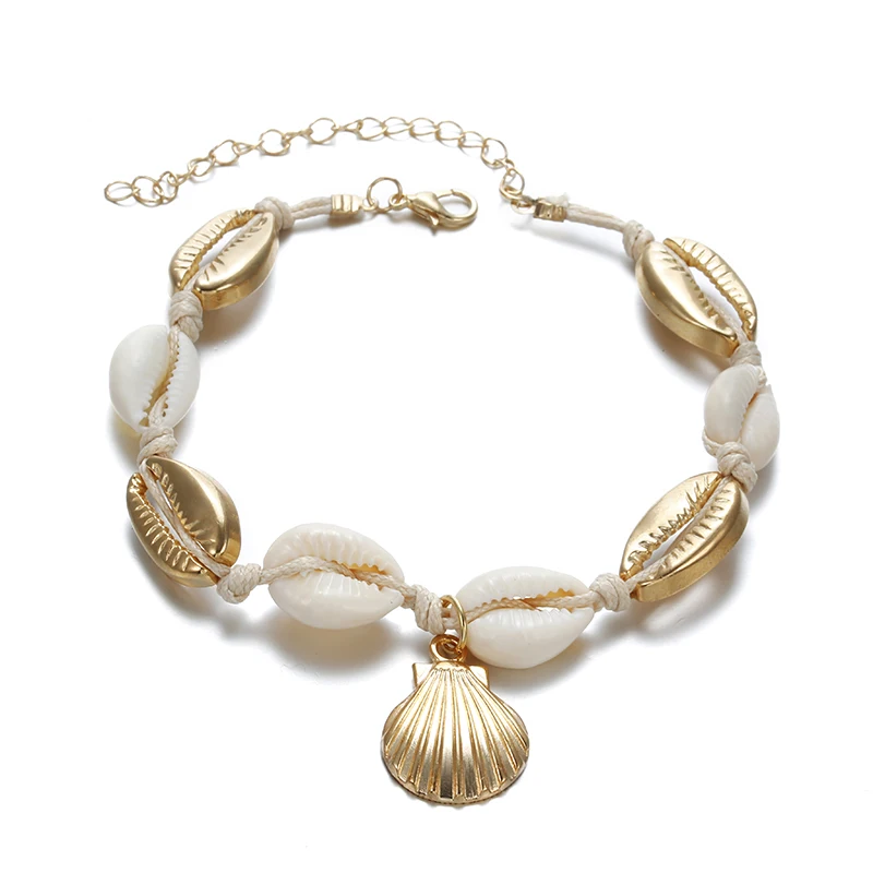 

Vintage Gold Color Anklet Women shell sequins Beads Geometric Bracelet Charm Bohemian Ankle Bracelet Boho Beach Foot Jewelry