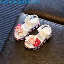 Босоножки для девушек; Белая Летняя детская обувь детские сандалии для девочек из искусственной кожи обувь принцессы с цветком сандалии для девочек