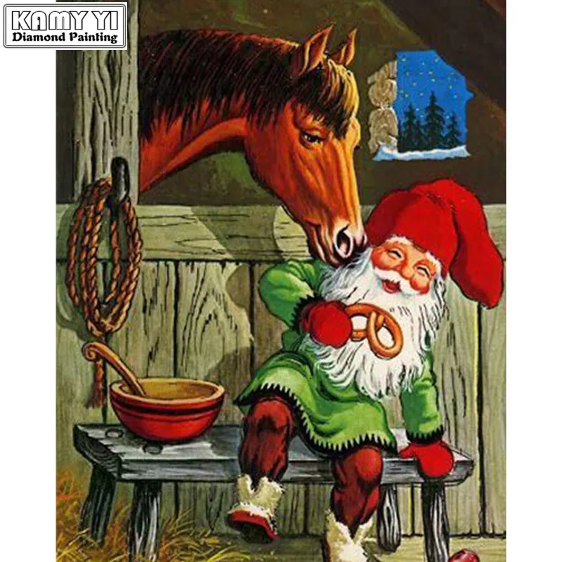 Diy Diamond Painting Cross Stitch 5D Diamond Mosaic Set Unfinished Decorative Diamond Embroidery Santa Claus horse_