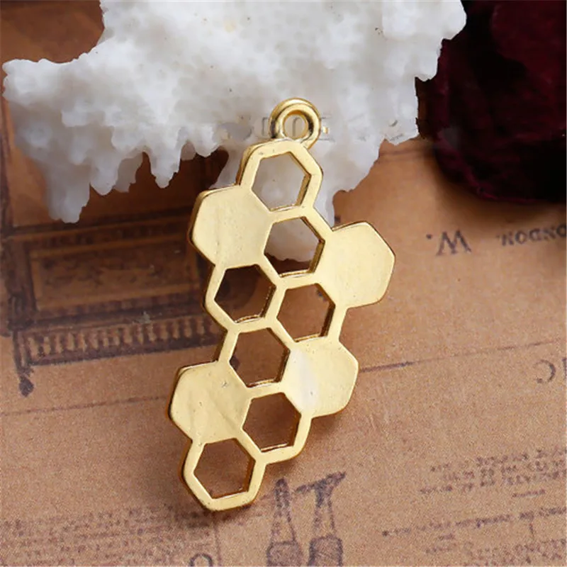 

8Seasons Zinc Based Alloy Pendants Honeycomb Gold Color Hollow DIY Jewelry Findings Pendant 32mm(1 2/8") x 17mm( 5/8"), 10 PCs