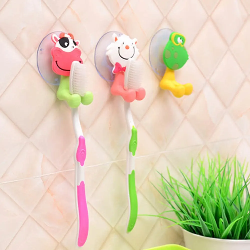 

Household Cute Cartoon Animals Strong Sucker Toothbrush holder/suction Hooks Toothbrush Storage Rack Bathroom Sets Color Random