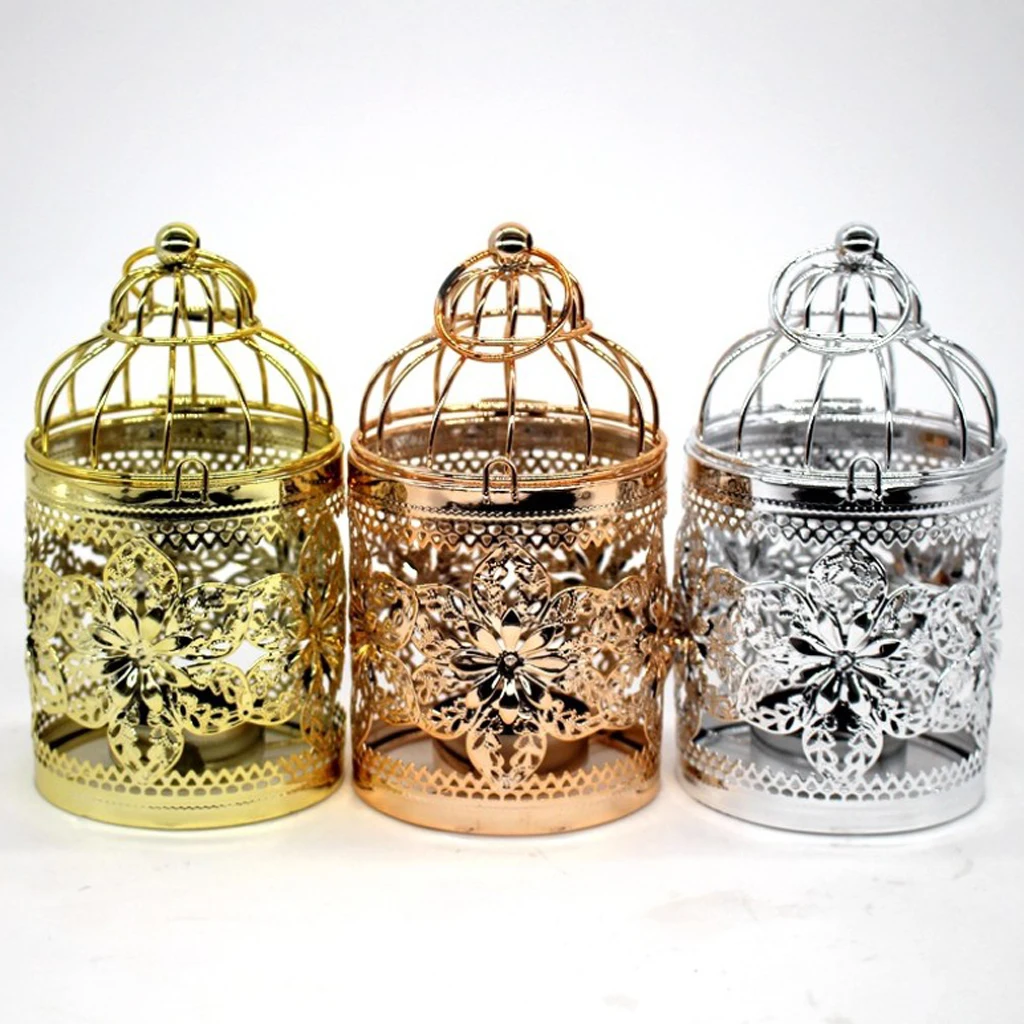 MagiDeal Hollowed Pattern Design Tealight Metal Candle Holder Hanging Lanterns Creative Birdcage Wedding Home Table Decoration