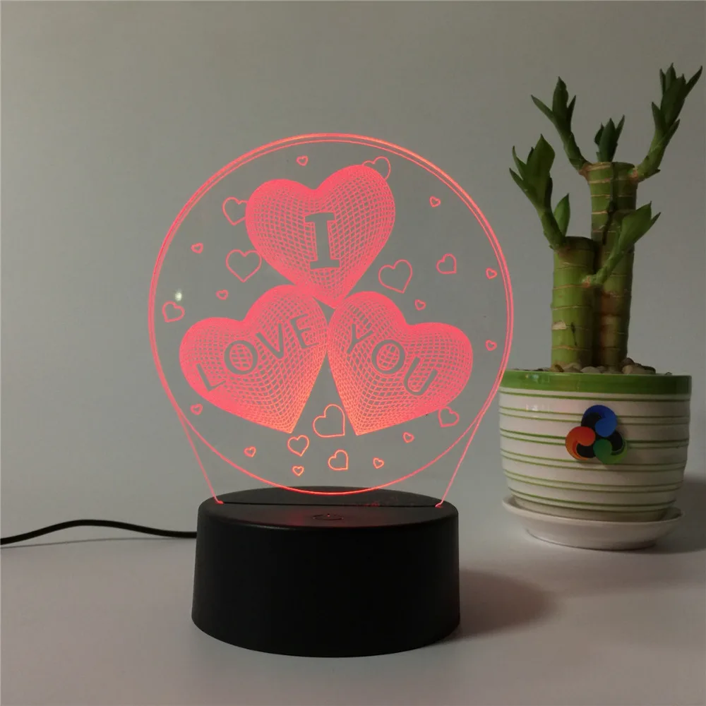 Атмосферный светильник для сна, сенсорный, меняющий цвета, новинка, подарок, любовь, сердце, пара, 3D лампа, ночник, светильник для детей, светодиодный, иллюзия, Usb