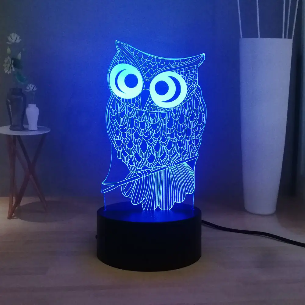 Милый 3D светодиодный светильник-сова, настольный ночник, 7 цветов, сменный USB сенсорный пульт дистанционного управления, праздничный декор, рождественский подарок, игрушка для мальчика, Лава