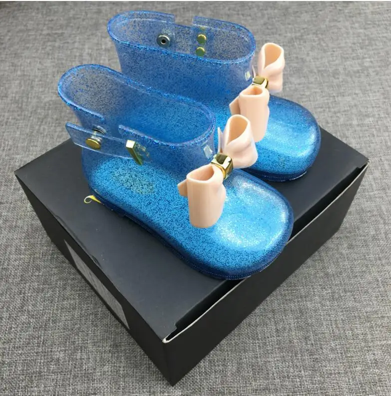 Детские ботинки; водонепроницаемые резиновые Прозрачные ботинки с бантиками для младенцев; ботинки для девочек; детские непромокаемые ботинки; детская непромокаемая обувь для мальчиков