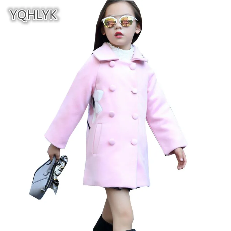 

Children autumn winter girl woolen coat Korean Flower warm girl jacket thick coat long Slim kids Parkas Outerwear & Coats LK098