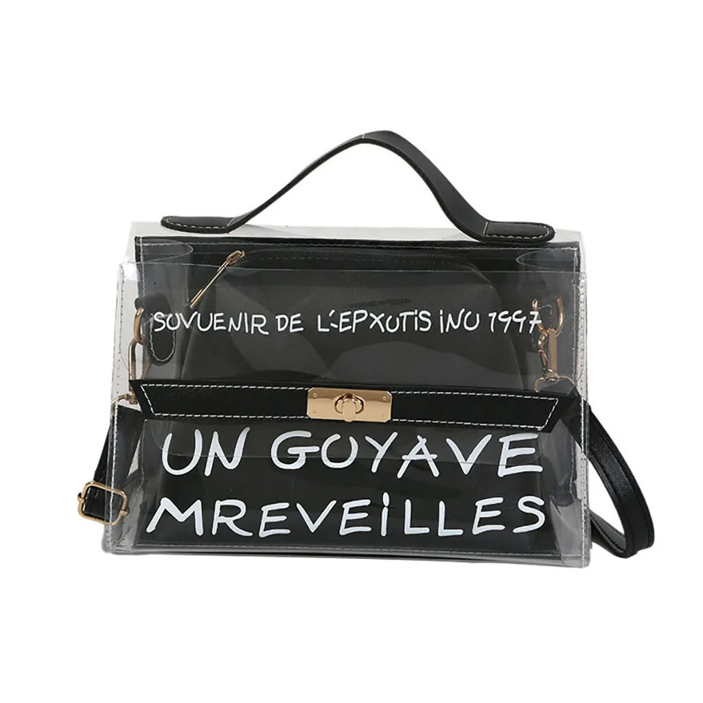 

2 Piece / Set Handbag PVC Transparent Jelly Handbag Creative Letter Printing Diagonal Package
