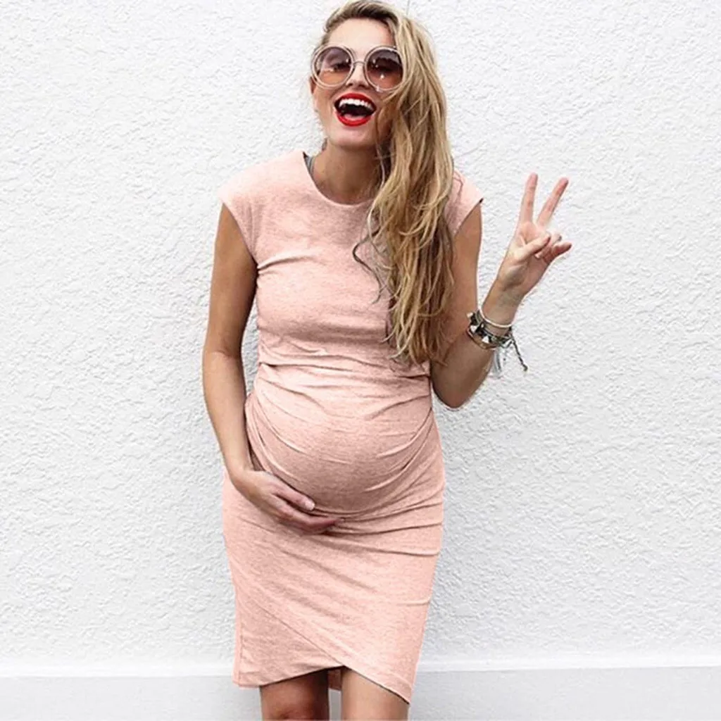 

Women Fashion Solid Color Sleeveless Maternity Pregnat Comfortable Midi Dress pregnant woman maternity dress Dropshipping Mar28