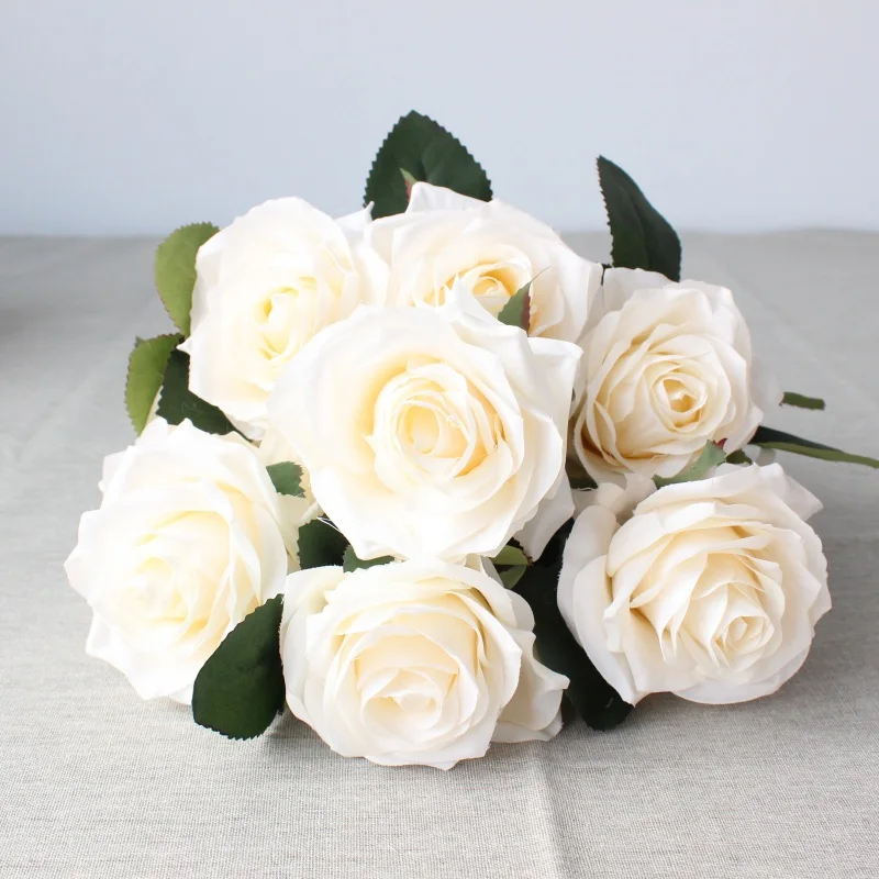 10 Head Roses Flower Bouquet Wedding Car Decoration Flowers Bouquet