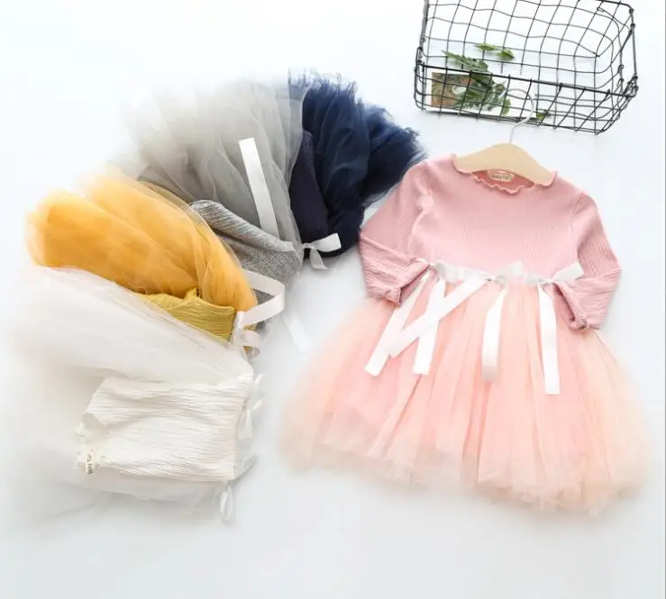 2017 girls cotton ruched fabrics mesh patchwork dress children kids