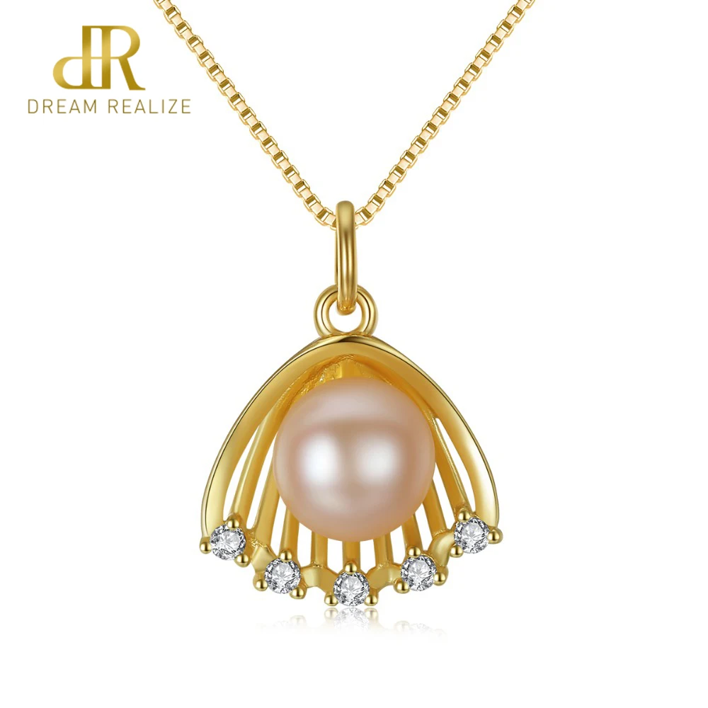 DR Brand 18K золотого цвета, ожерелье с гребешком для женщин 7-7,5 мм, подвеска из натурального жемчуга, 925 пробы серебро, хорошее ювелирное изделие для женщин