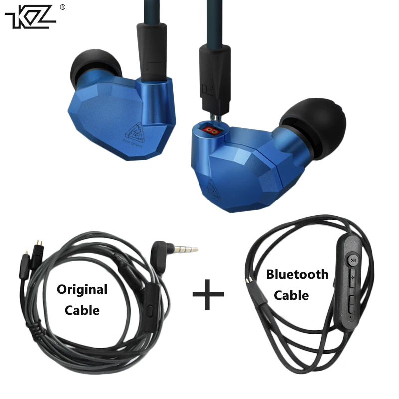 Wired Kz Zs5 Earphones + Bluetooth Cable Detachable Cables Hifi