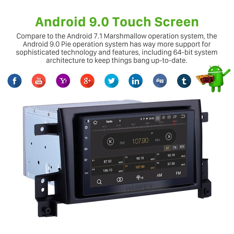 Top Harfey 7 inch 2Din Android 9.0 GPS Navigation Multimedia Player For Suzuki Vitara 2005-2013 Car Radio Head Unit Support RDS 2
