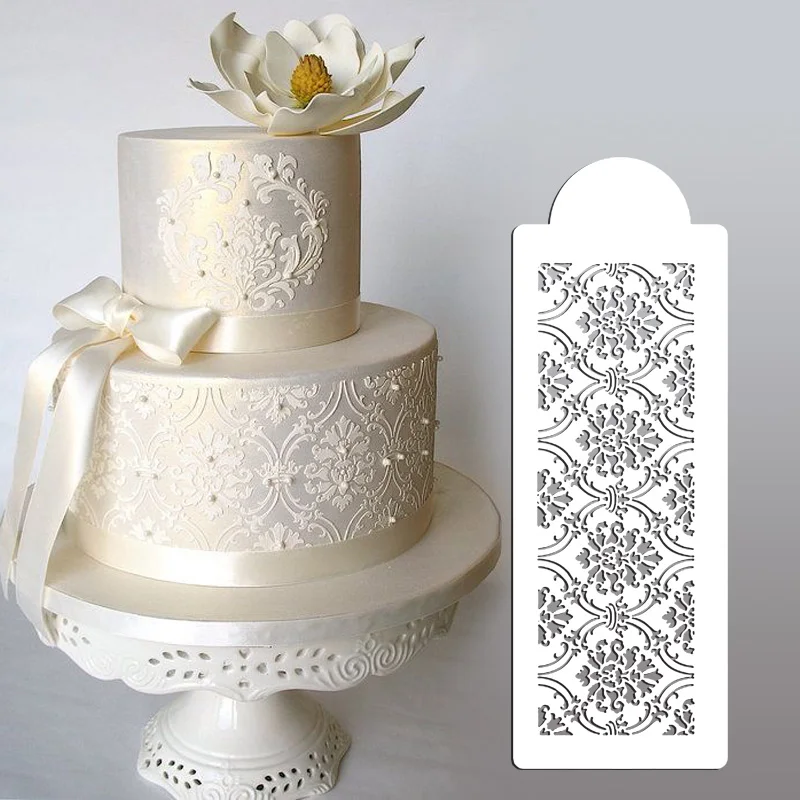 4.25H x 12.75W Royal Damask Cake Stencil Set#4, Plastic Art Stencils,  Cake Side Design Stencil, Cake Border Stencils Set