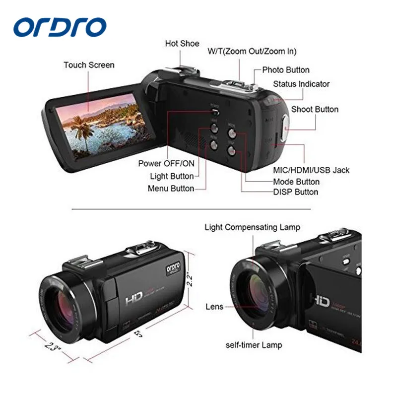 Ordro Full HD Цифровая видеокамера Камера DV 1080 P 24mp 3 &quotзум + штатив | Электроника