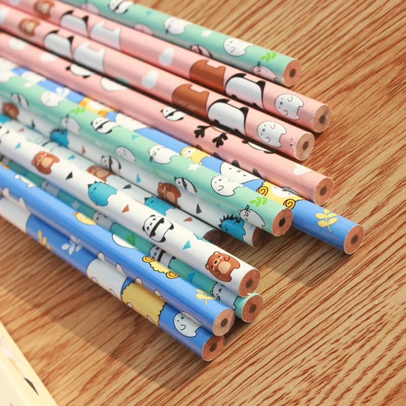 

4PCS Lovely Panda Bear Sheep Dinosaur Elk Standard Wood Pencil Drawing School Office Supply Student Stationery