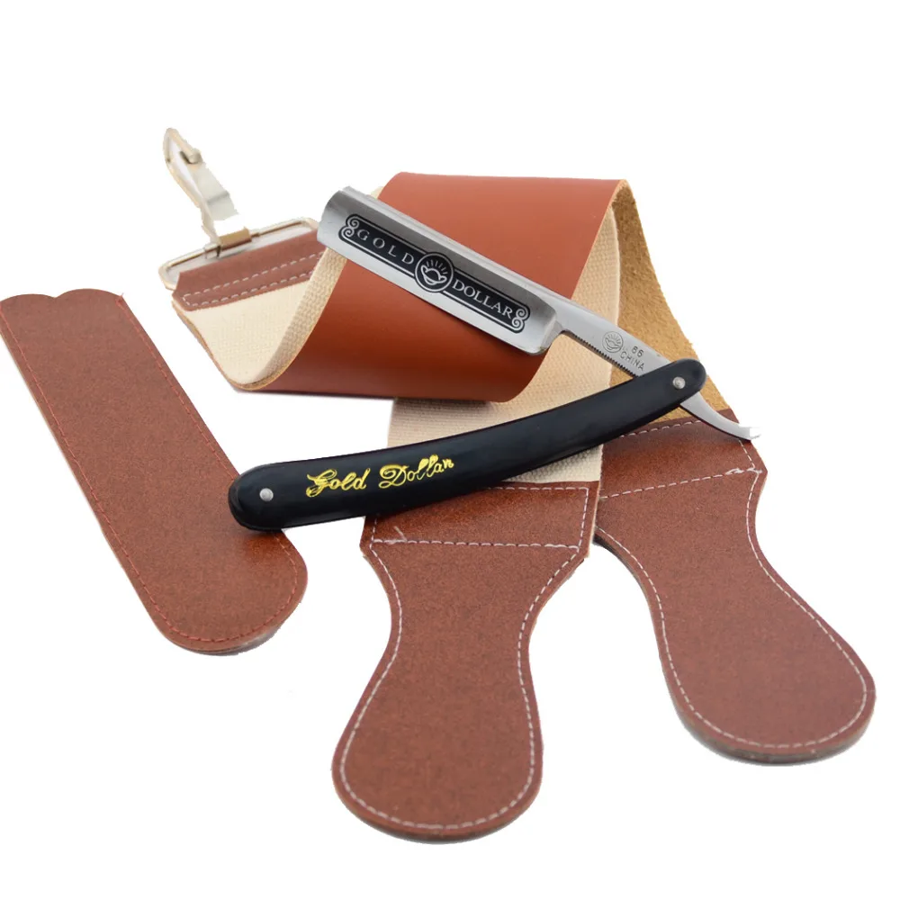 Gold Dollar 66 Straight Shaving Razor Cut Throat +2 Layer Strop Strap Sharpenerin Razor from