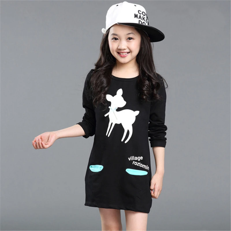 Платье для девочек-подростков, теплые детское хлопковое платье для девочек, детское платье принцессы с мультяшным принтом, осенне-зимний костюм для девочек, одежда