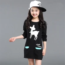 Платье для девочек-подростков, теплые детское хлопковое платье для девочек, детское платье принцессы с мультяшным принтом, осенне-зимний костюм для девочек, одежда