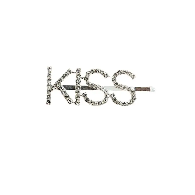 12 стилей юмором индивидуальность слова сторона женская заколка для волос девушки Блеск Мерцающий горный хрусталь прямые заколки буквы заколки - Цвет: kiss
