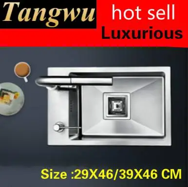 

Free shipping Luxury balcony kitchen manual sink single trough do the dishes 304 stainless steel hot sell 29x46/39x46 CM