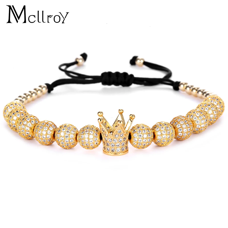 Prix pour Mcilroy Zircon Bracelets Hommes Bijoux Cubique Micro Pave CZ Couronne Charme 4mm Ronde Perles Tressé Macrame Bracelet pulseira feminina Prix pour Mcilroy Zircon Bracelets Hommes Bijoux Cubique Micro Pave CZ Couronne Charme 4mm Ronde Perles Tressé Macrame Bracelet pulseira feminina