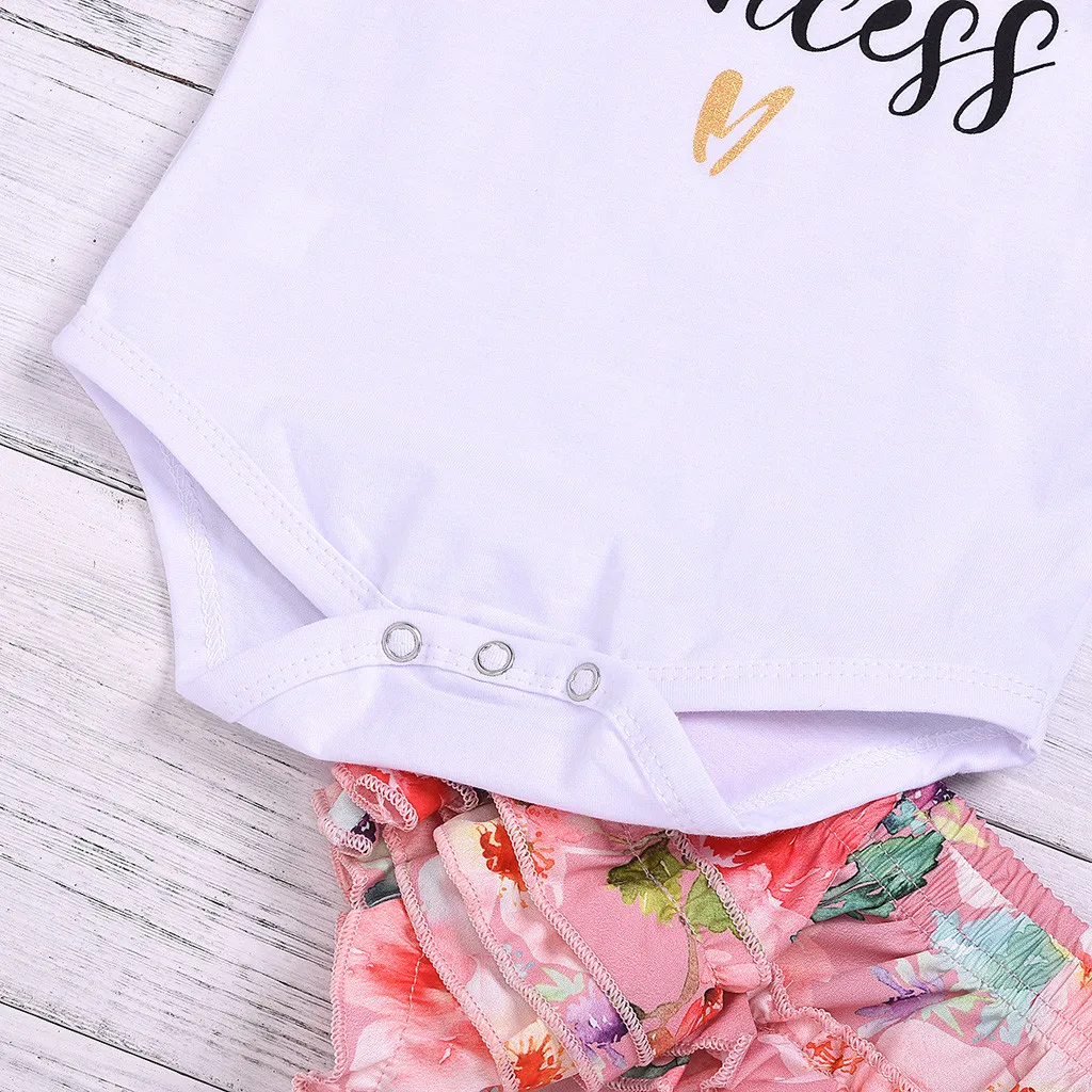Infant Baby Girl Letter Print Romper Bodysuit+ Floral Short+ Headband Outfit#4