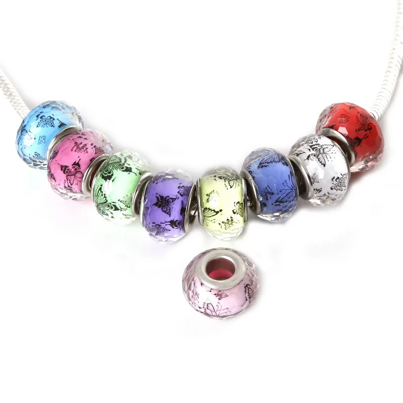 

2015 New 10x14mm 50pcs Randomly Mixed Color Butterfly European Beads Big Hole Beads Charms Fit Jewelry Bracelet Findings