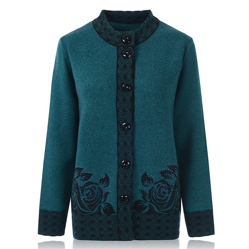 

2018 Women Cardigan Sweater Coats Large Size 5XL 6XL Spring Single-breasted Middle-aged mother Loose Casual Floral Knit Tops A76