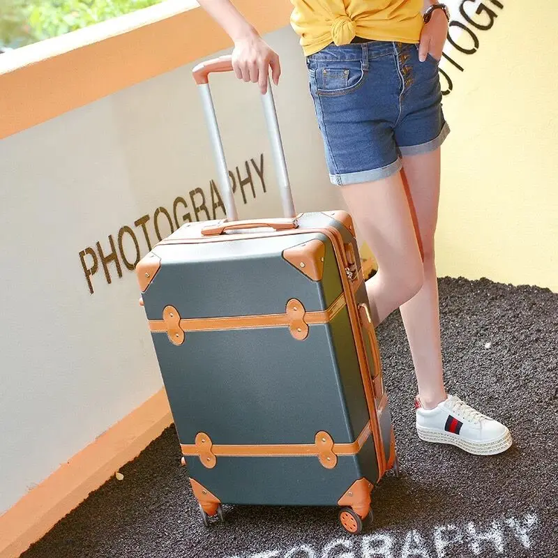 Классический ретро багаж на колёсиках с косметичкой для женщин Путешествия carry on тележка чемодан Спиннер колеса 2" 22" 2" 26 дюймов - Цвет: green2